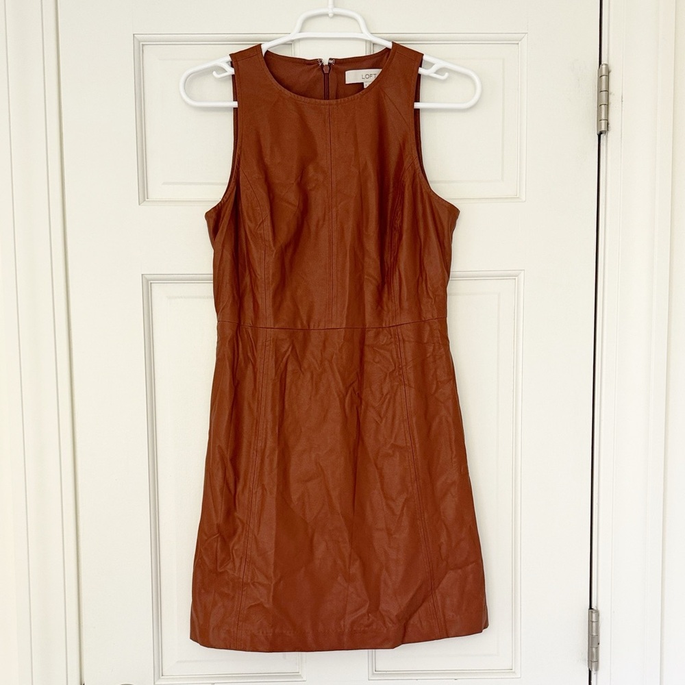 LOFT faux leather dress size 0 brown sleeveless